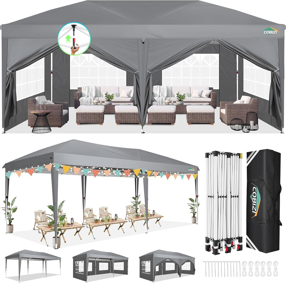 COBIZI 10x20 Canopy Tents for Parties 10x20ft Easy Setup Pop up Tents with Si...
