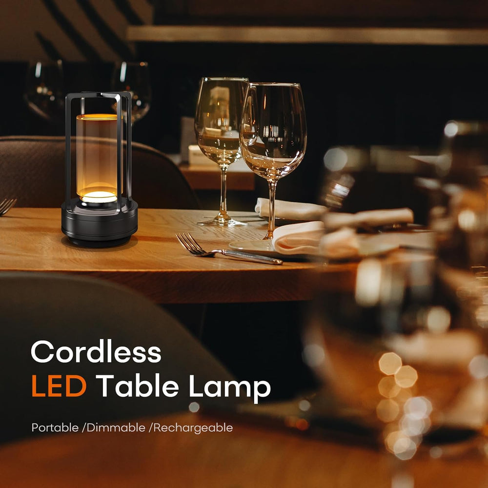 Rechargeable Cordless Small Metal Table Lamp, Stepless Dimming, 3-Color
