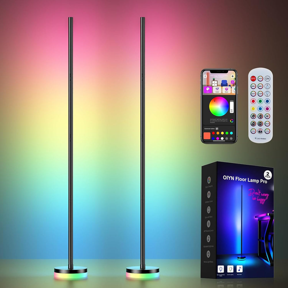 OIYN Corner Floor Lamp 2 Pack,RGBICW LED Corner Lamp with 1300lm Smart Modern...