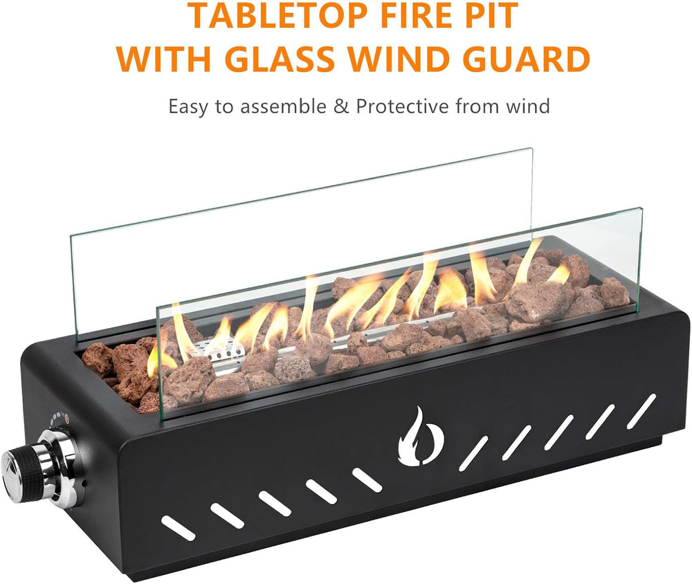 18" Propane Gas Fire Pit Side-Mounted, Portable Tabletop Fireplace, FP026