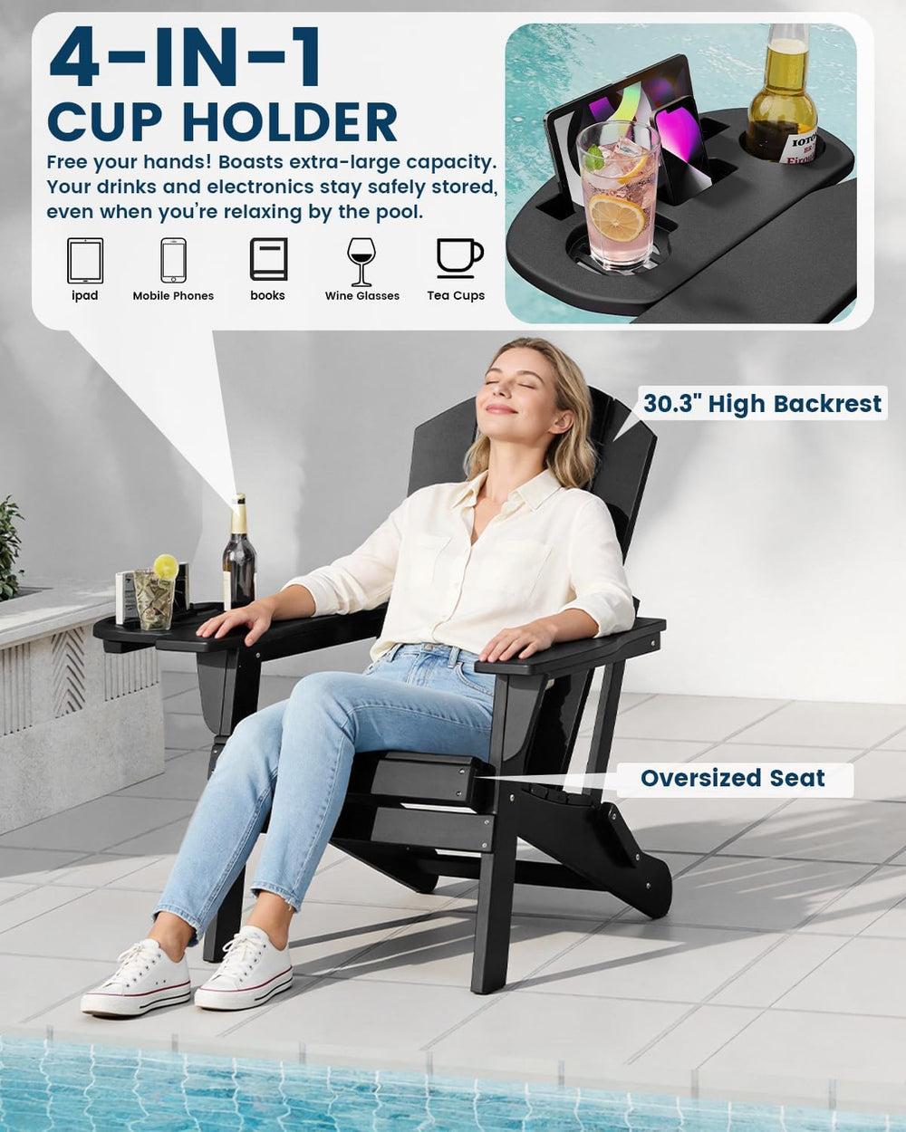 Folding Adirondack Chair Set of 2 with 4-in-1 Cup Holder,Fire Pit Chair