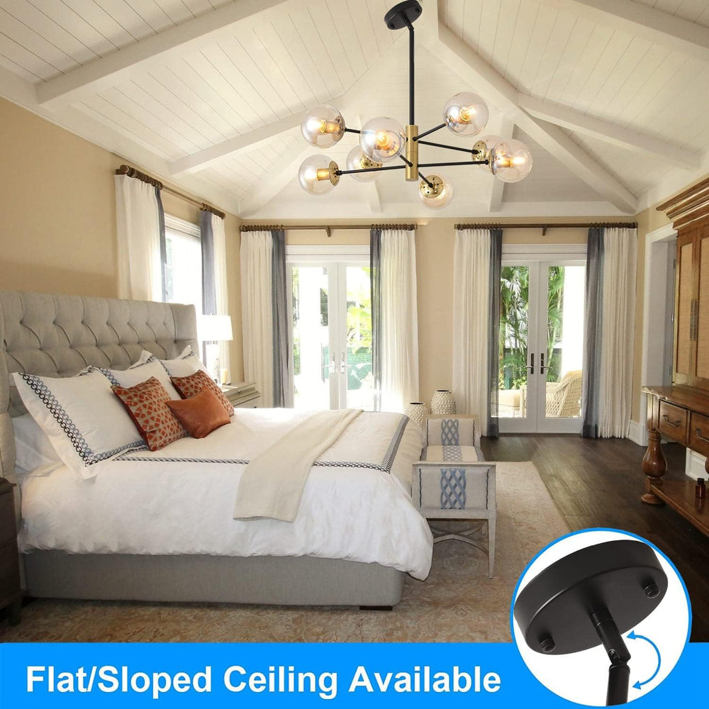 8 Lights Modern Sputnik Chandeliers, Mid Century Light Fixture with Glass Sha...
