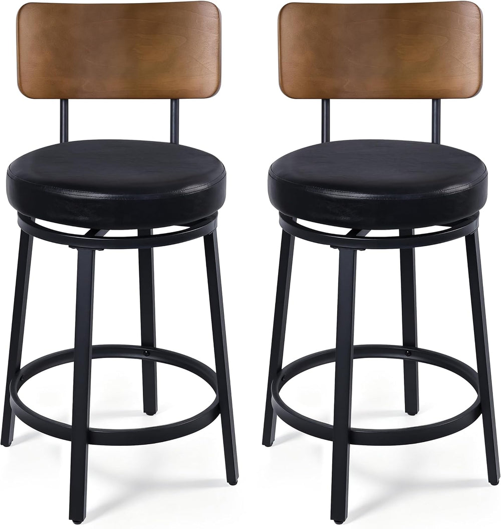 Counter Height Bar Stools Set of 2, 26" Swivel Barstools with Solid Wood...