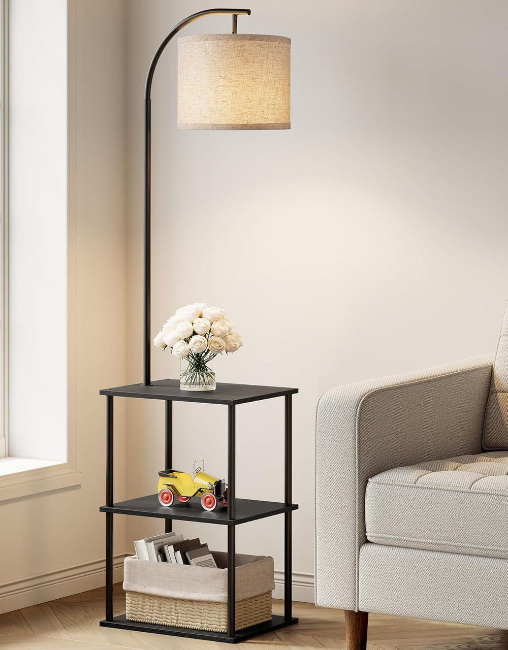 PARTPHONER Floor Lamp with Table, Night Stand with Lamp, Narrow Side Table wi...