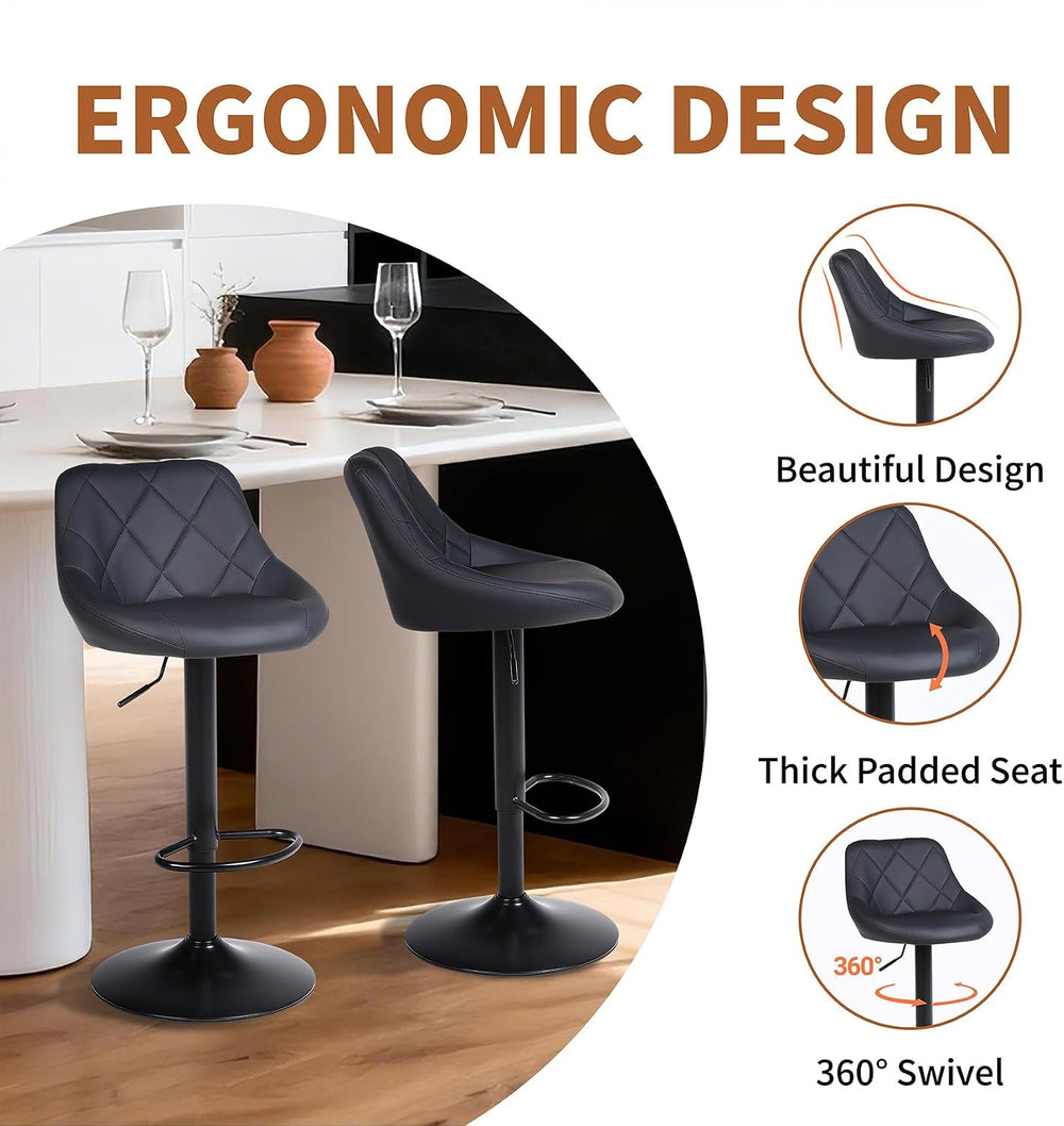 Swivel Bar Stools Set 1, Adjustable Height, PU Leather, Black