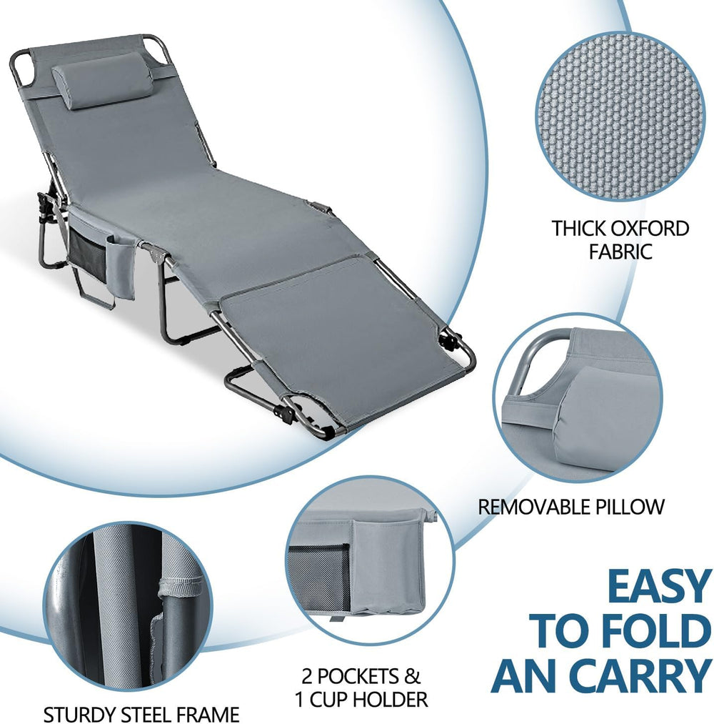 Tanning Chair with Face Hole, Adjustable Folding Chaise Lounge Chairs for Out...