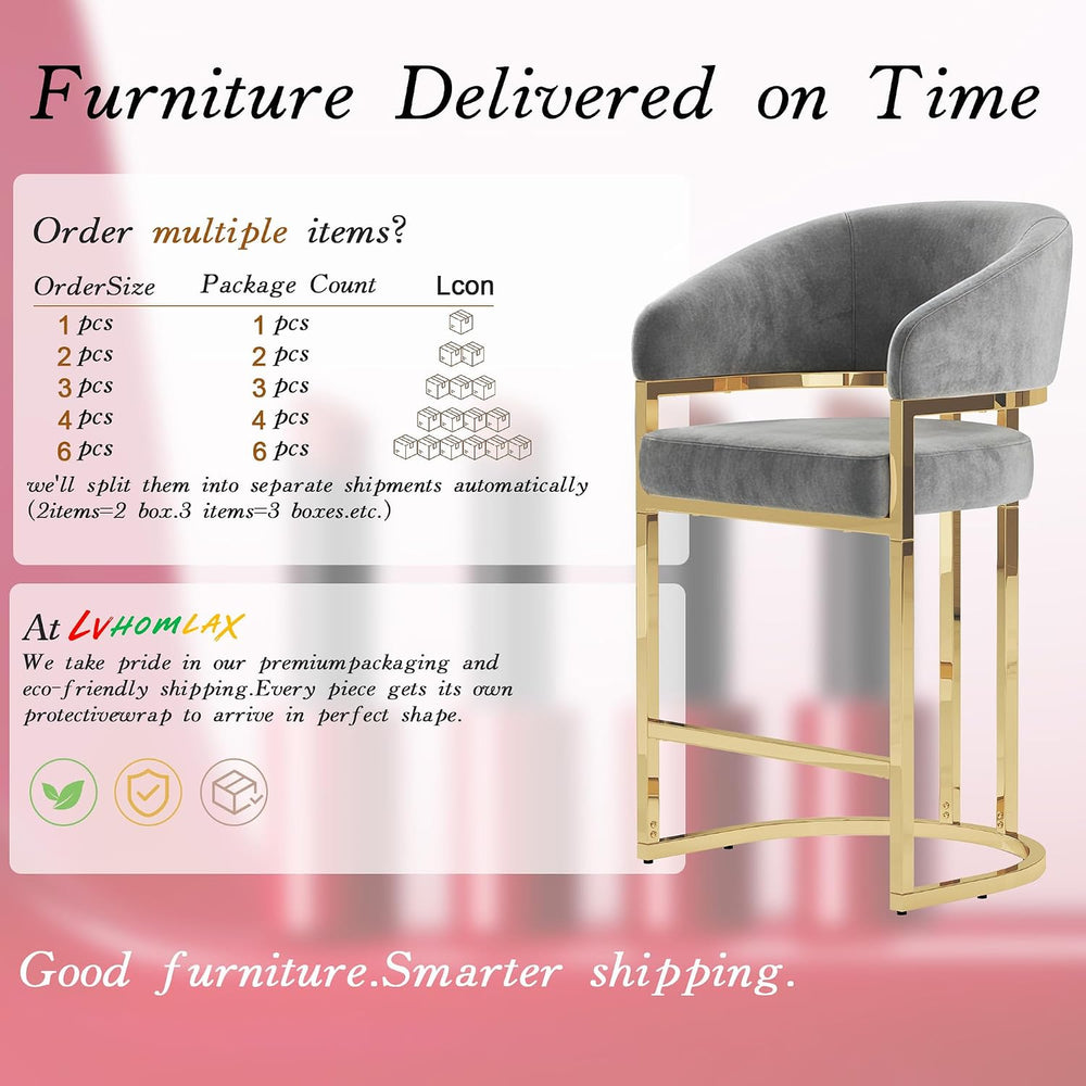 Modern Counter Height Bar Stools,Bar Stools Set of 4,Velvet Upholstered Barre...
