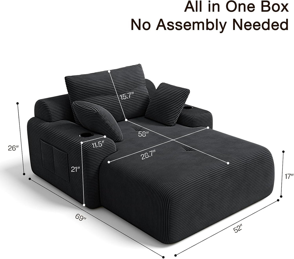 69” Oversized Chaise Lounge Chair Indoor, Soft Boneless Chaise Lounge Reading...
