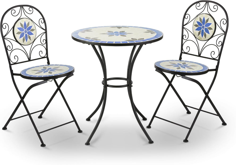 Alpine Corporation Blue and Beige Mosaic Bistro Set, 3-Piece