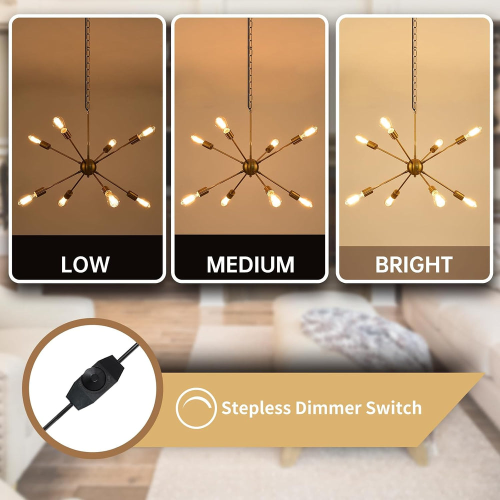 HOXIYA 26.3" DIMMABLE Plug in Chandelier, Modern Sputnik Chandeliers Bru...