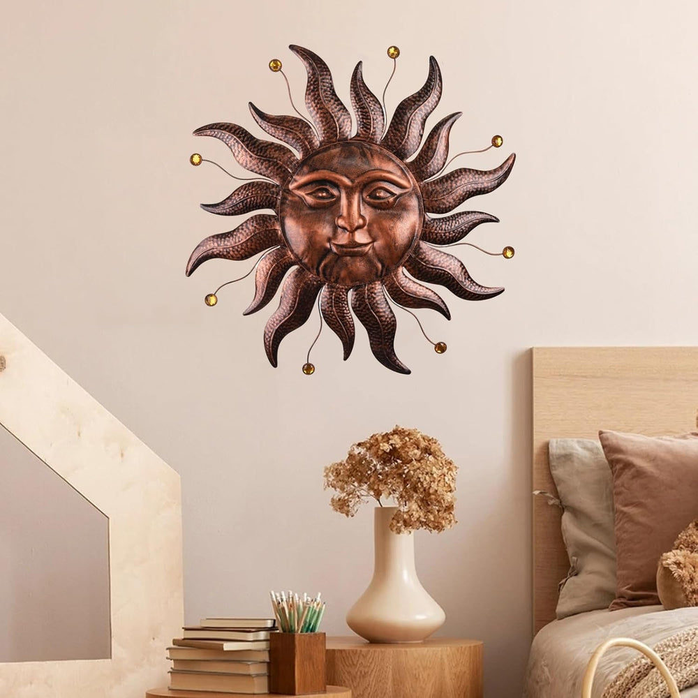 Metal Wall Art Decor Outdoor Inside with Sun Face, 26 Inch Large Outside Sun ...