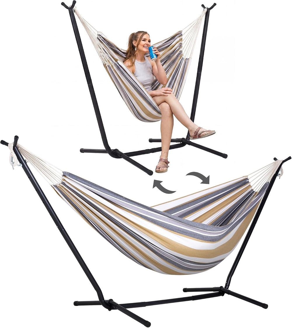 SUNCREAT 2-in-1 Convertible Large Hammocks for Outside, Coffee & White
