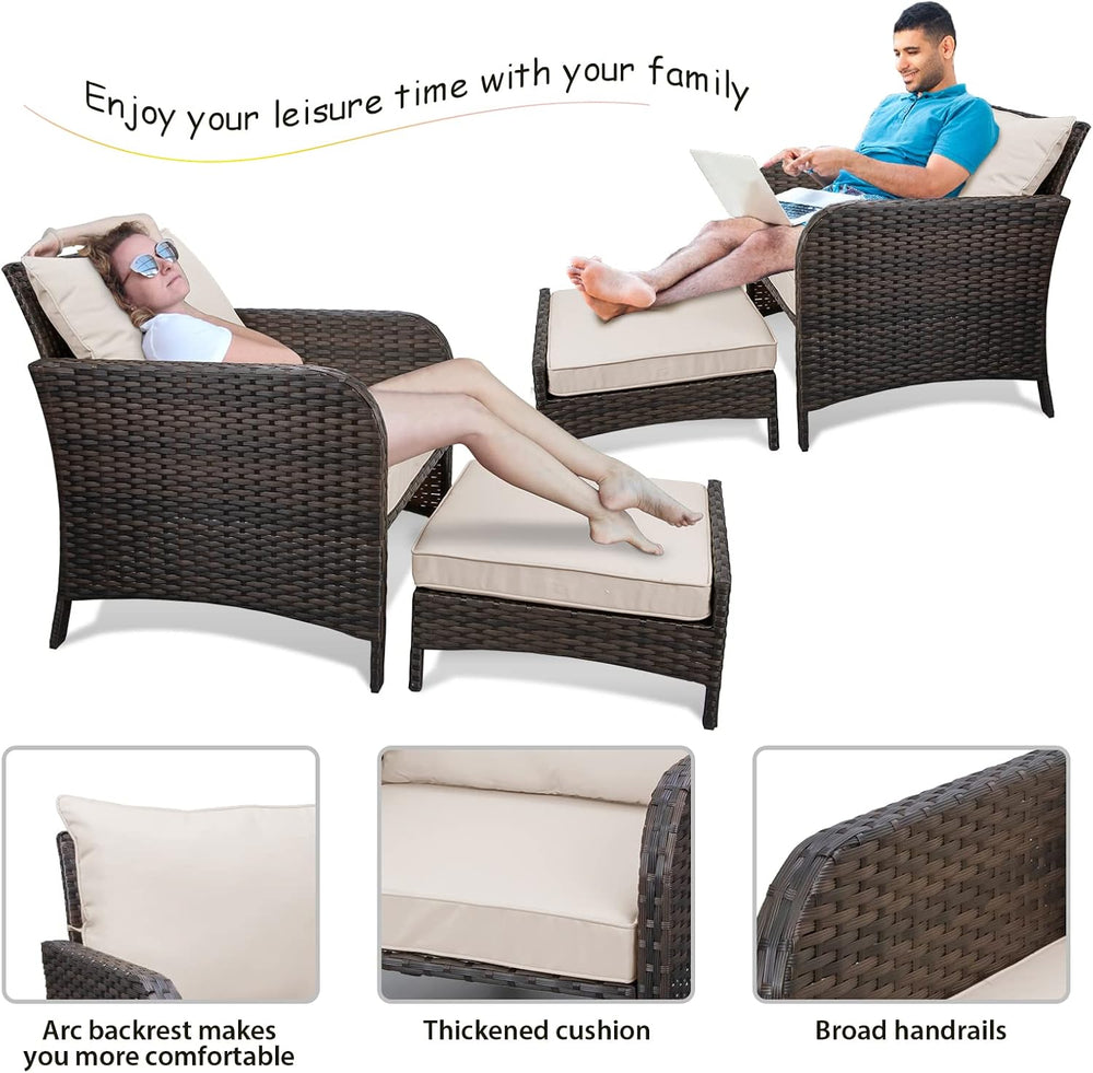 LEVELEVE Balcony Furniture 5 Piece Patio Conversation Set, PE Wicker Rattan O...