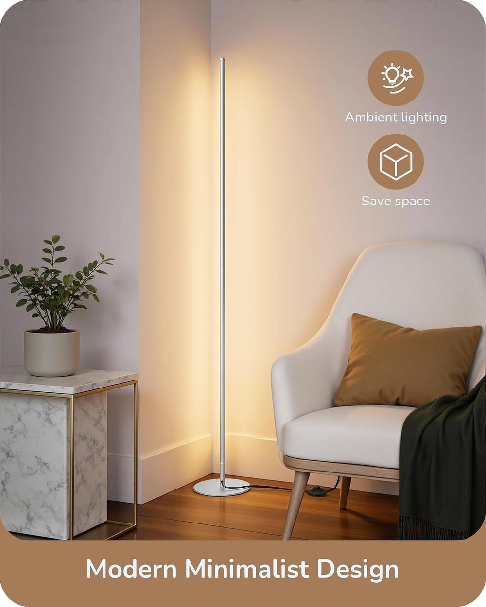 EDISHINE 2 Pack 57.5” Corner Lamp with Remote, Stepless Dimmable & 7 CCT