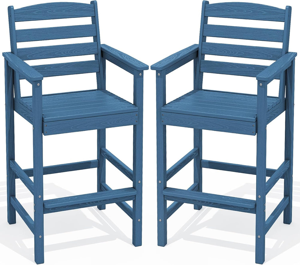 SERWALL 2-Pieces Tall Adirondack Chairs, HDPE Balcony Barstools Set, Blue