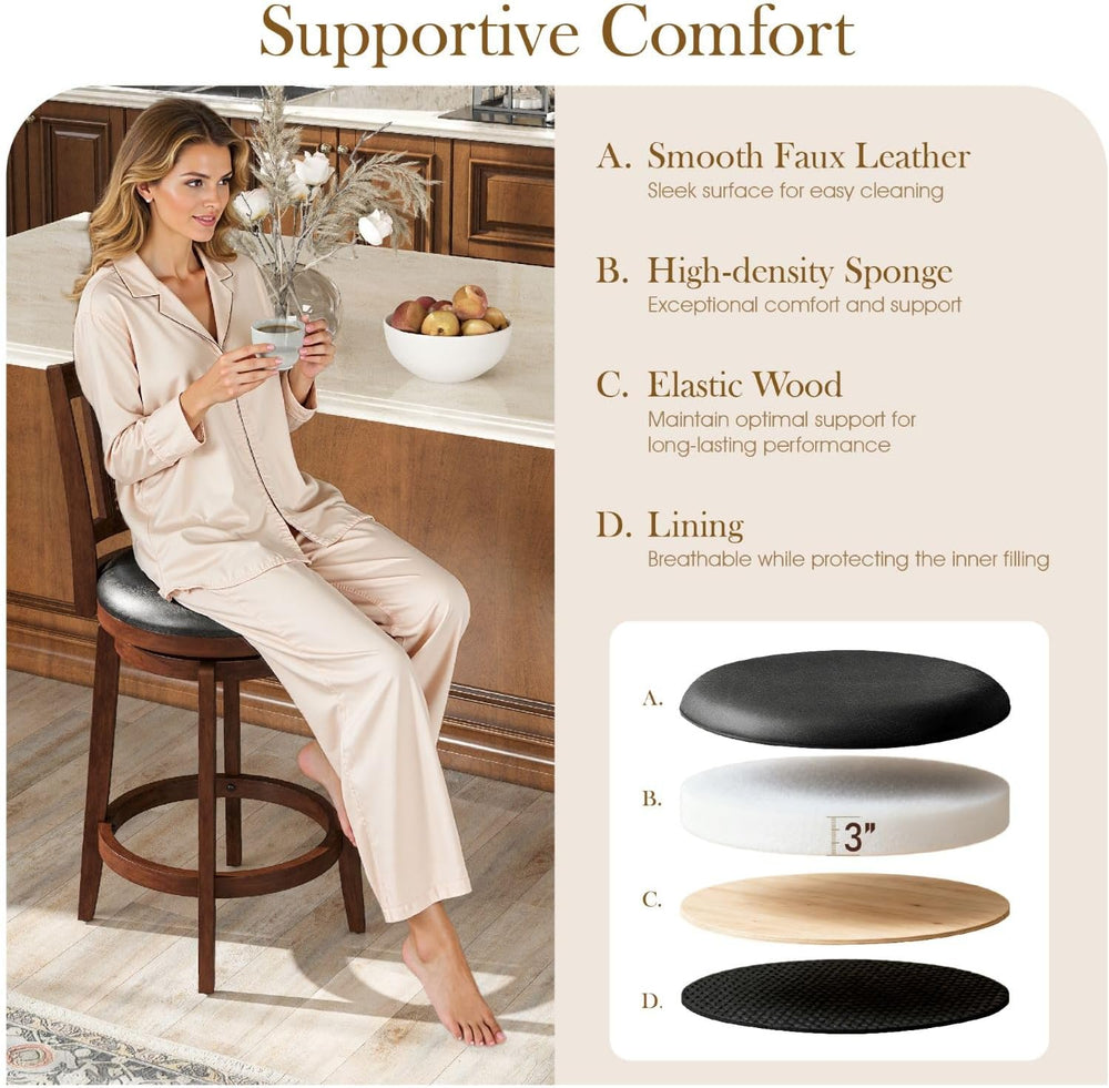 Sophia & William 26 Inch Swivel Bar Stools Set of 2, Counter Height Stools