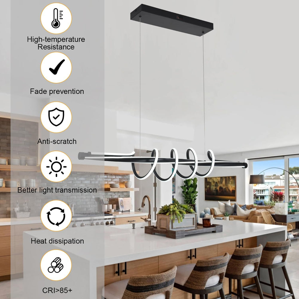 Led Chandelier Dimmable Black Modern Chandelier for Dining Room Light Fixture...