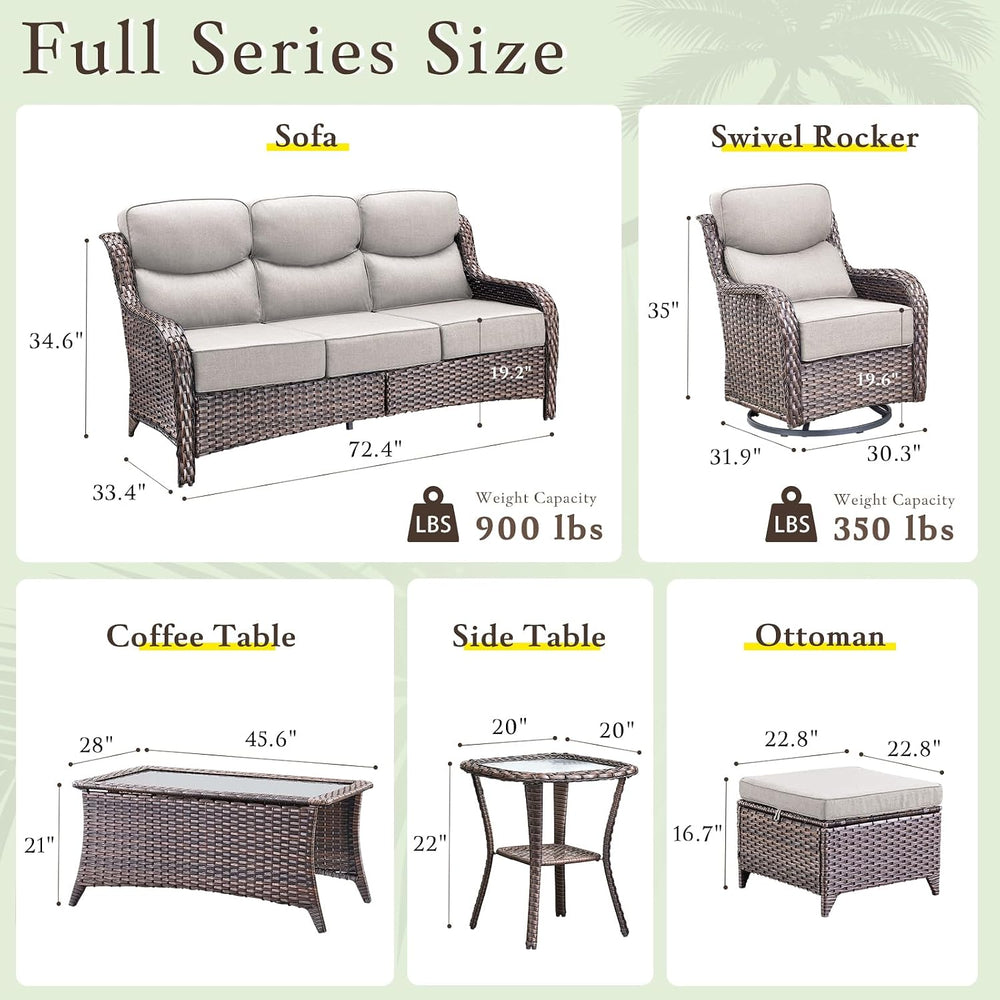 Luxury High Back Outdoor Furniture Set with 6-inch Thick Cushions, Patio Furn...