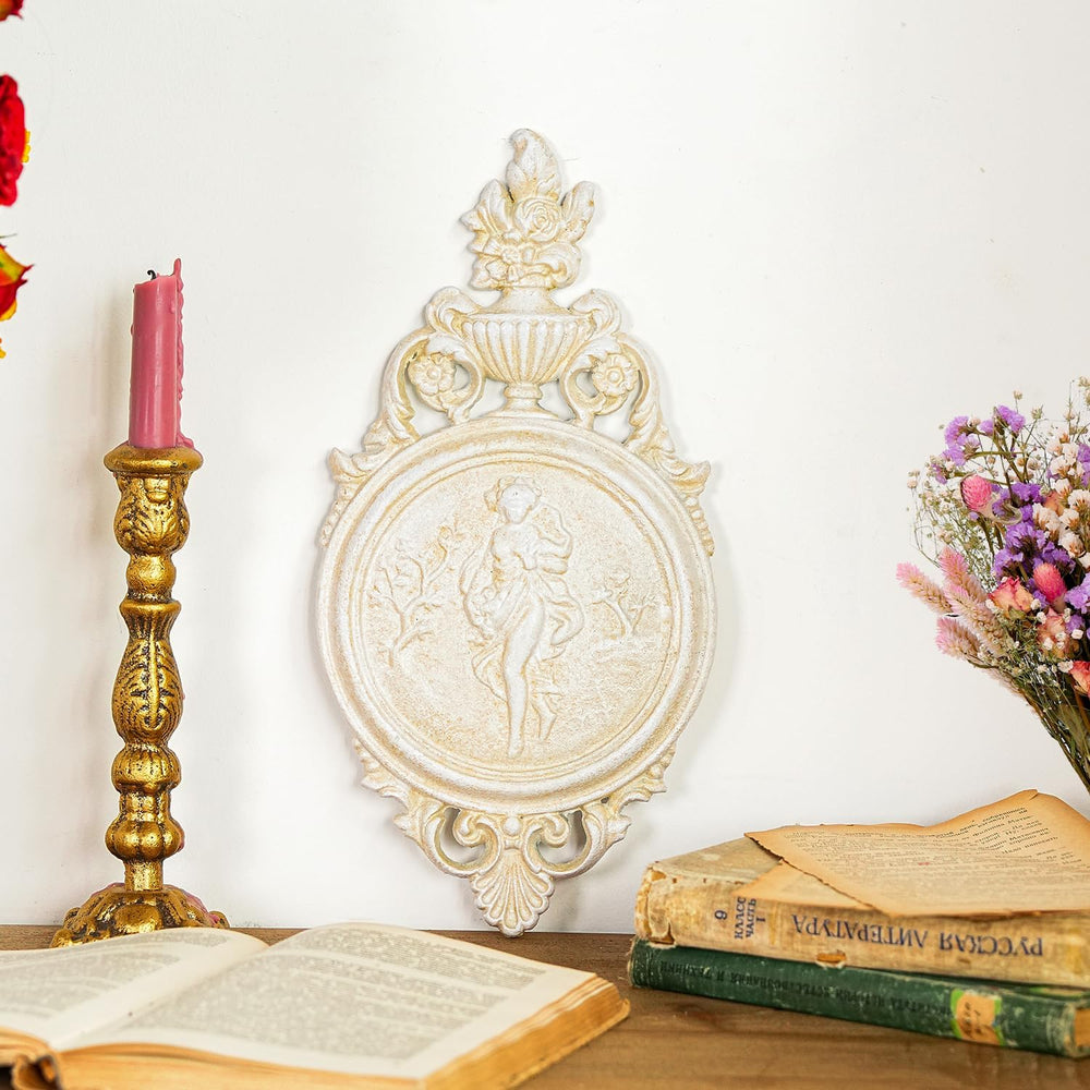 Sungmor White Cast Iron Wall Plaque - Classical Lady Relief in French Style