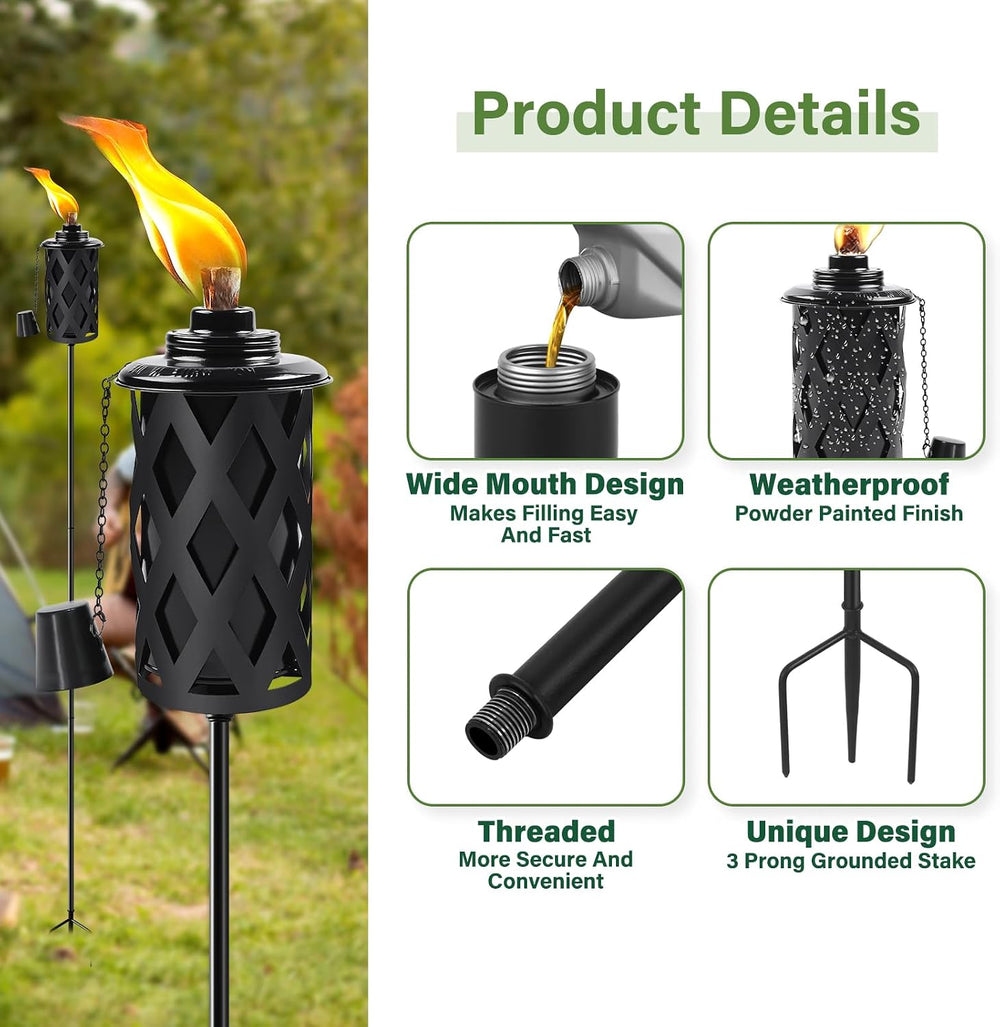 Citronella Torches for Outside Set of 4, 16 Oz Outdoor Torches with 3-Prong G...