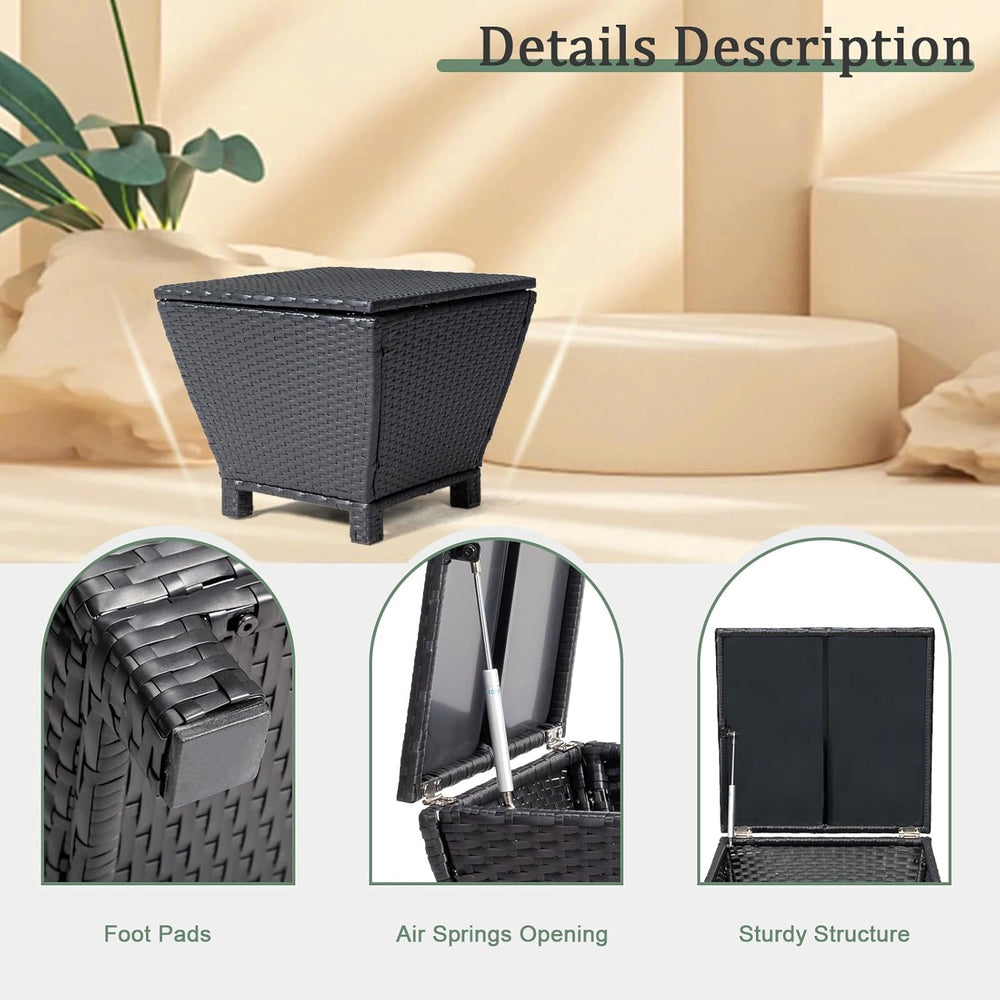 VINGLI Outdoor Side Table with Storage, 13-Gallon Patio Deck Box Outdoor Wick...