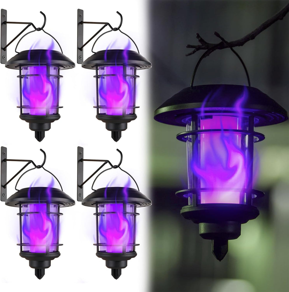 Dynaming Solar Purple Flame Wall Lanterns, Outdoor Halloween Hanging Lights, ...