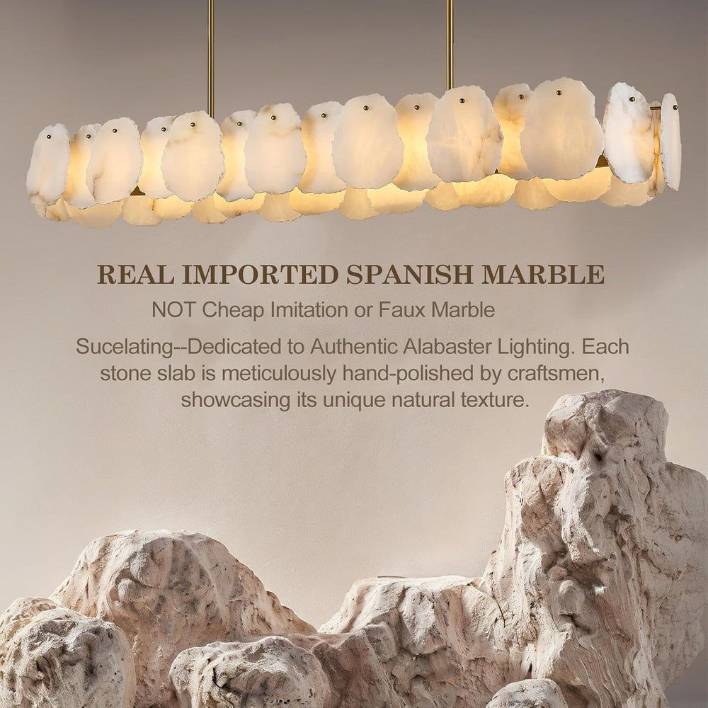 Alabaster Chandelier, 58 Inch Modern Rectangular Chandelier for Dining Room, ...