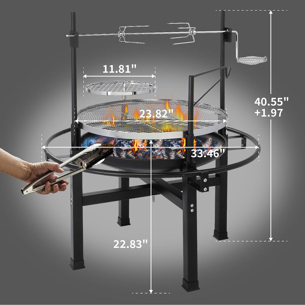 VINGLI 33 Inch Outdoor Fire Pit with 2 Grills, Wood Burning Firepit with Swiv...