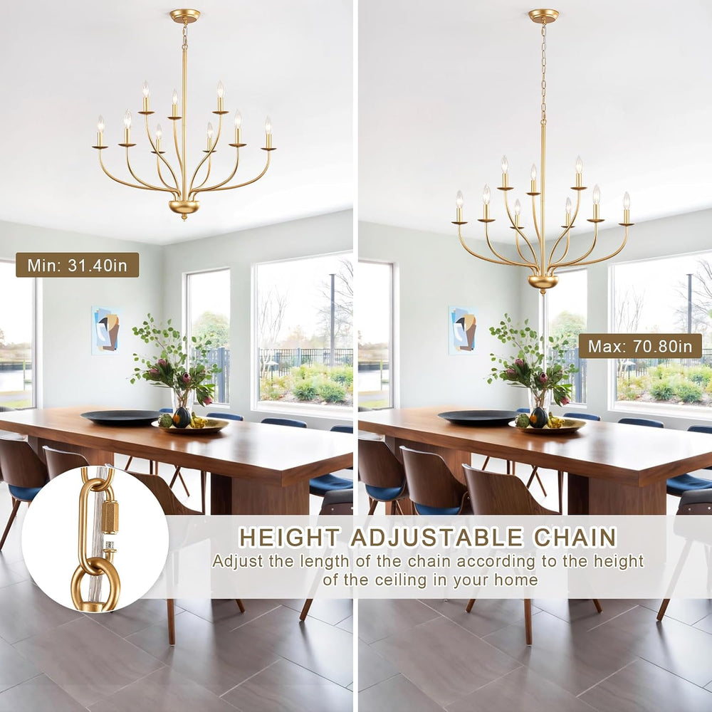 9-Light Gold Chandelier for Dining Room Light Fixtures, Mid Century Modern Fa...