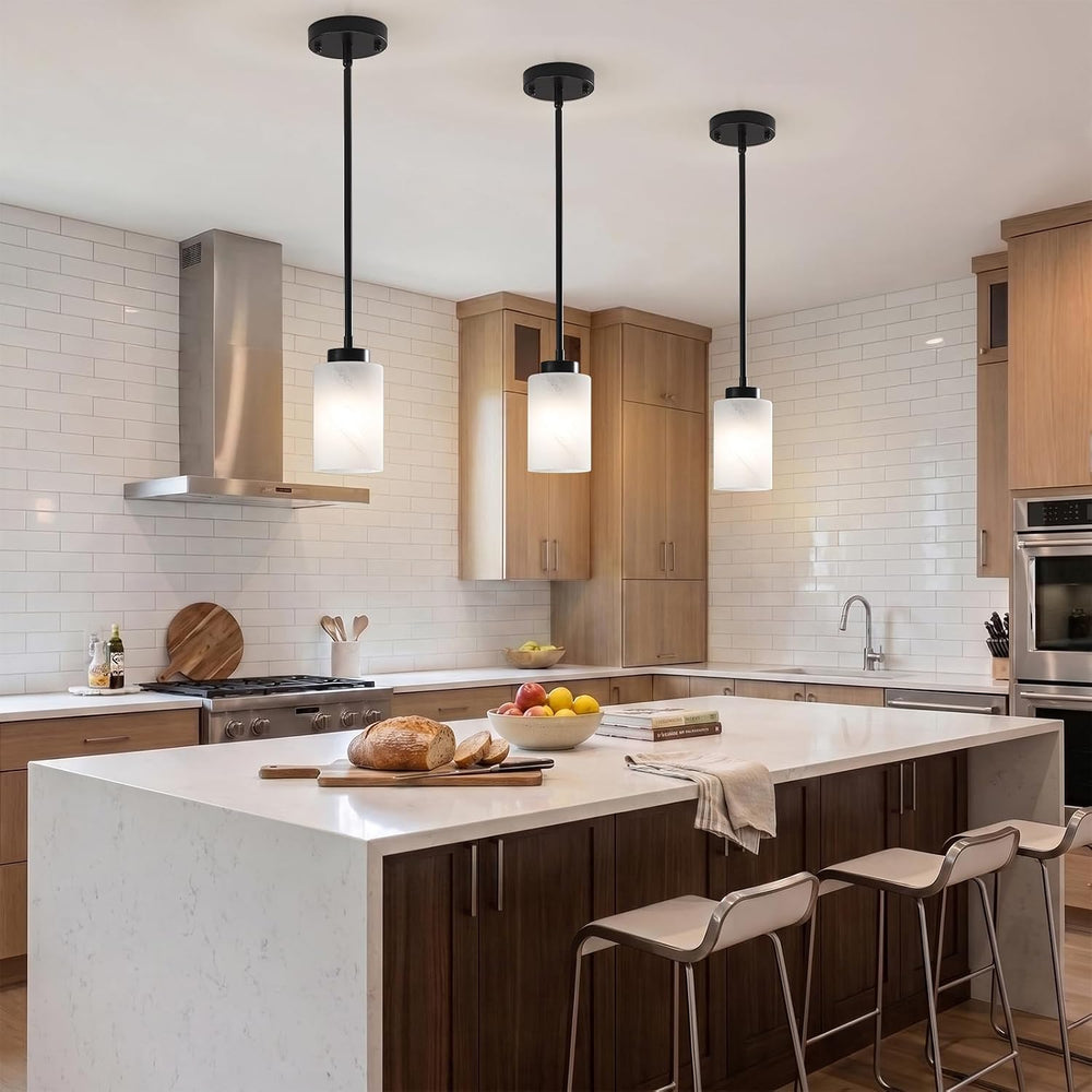 3-Pack Black Pendant Lights Kitchen Island, Modern Small Alabaster Glass Pend...