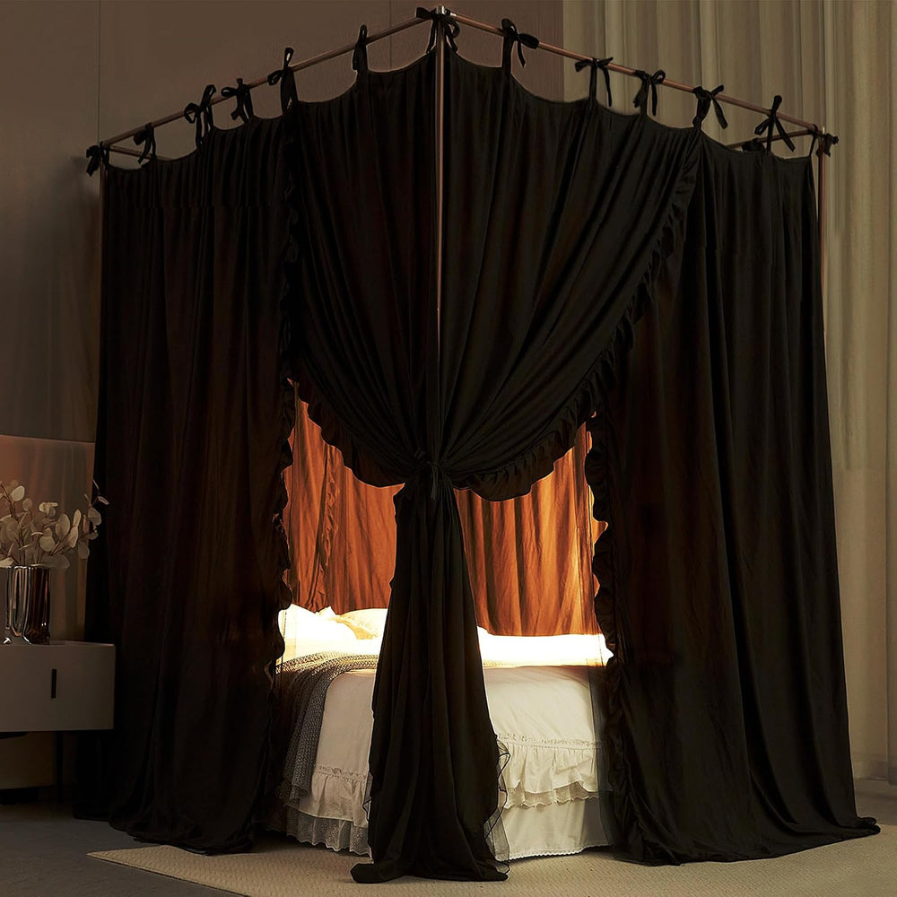 AIOOO 4 Corners Post Princess Curtain Bed Canopy Double Layer Cozy Mosquito N...