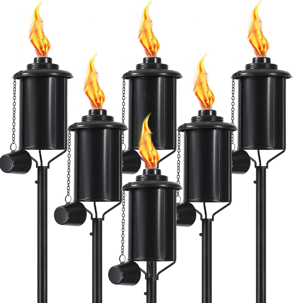 6 Pack Metal Citronella Torches, Torches Garden for Outside 60 inch Flickerin...