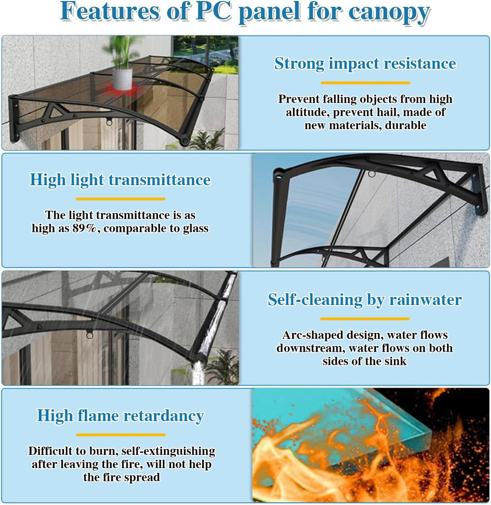 Window Awnings Exterior UV Rain & Snow Protection with Aluminum Bracket D...