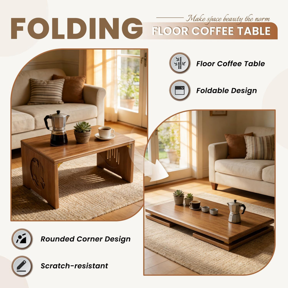 Japanese Low Coffee Table, 31"x14" Foldable Tatami Floor Tables