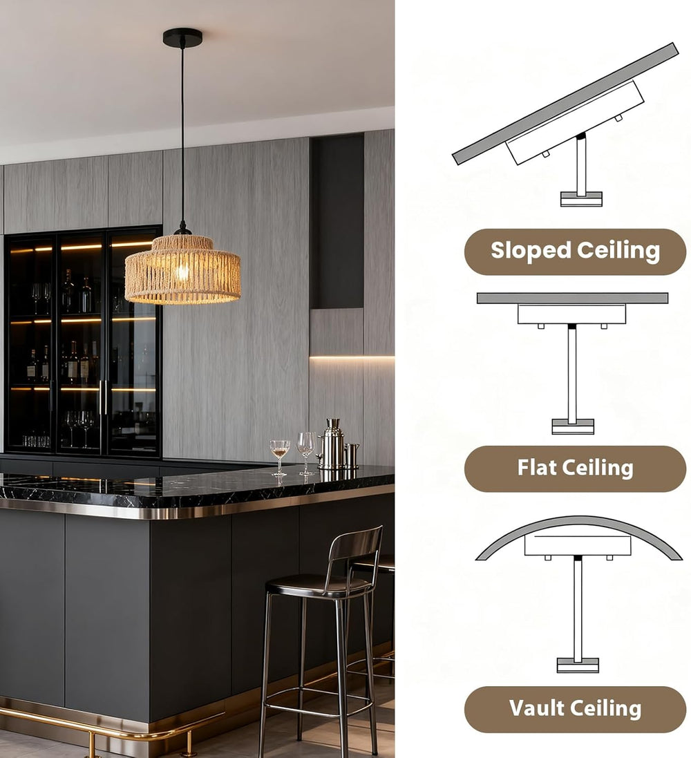2 Pack Rattan Pendant Light,11 Inch Boho Kitchen Island light Fixtures,Handma...