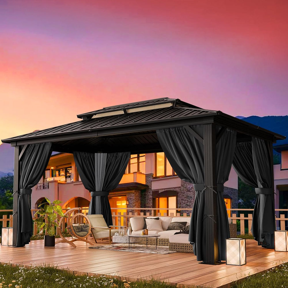 HOTEEL 10x12 Hardtop Gazebo on Clearance with Heavy Duty Galvanized Steel Met...