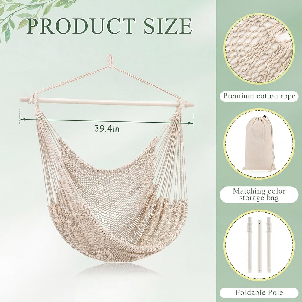 Barydat 2 Pcs Hanging Hammock Chair Boho Swing Chair, Beige