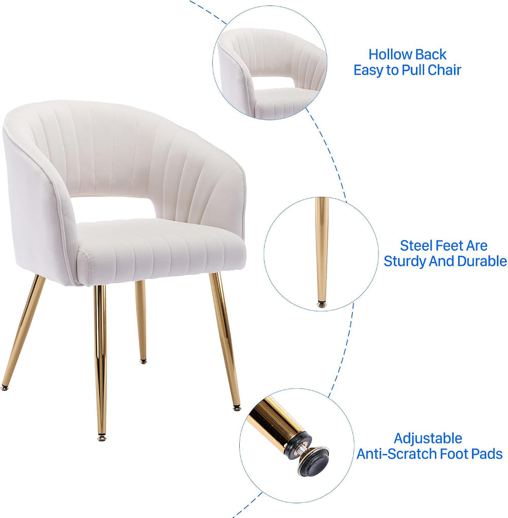 KCC Velvet Desk Chair Upholstered Tufted Chairs Dining Chairs 1 PC & Cream