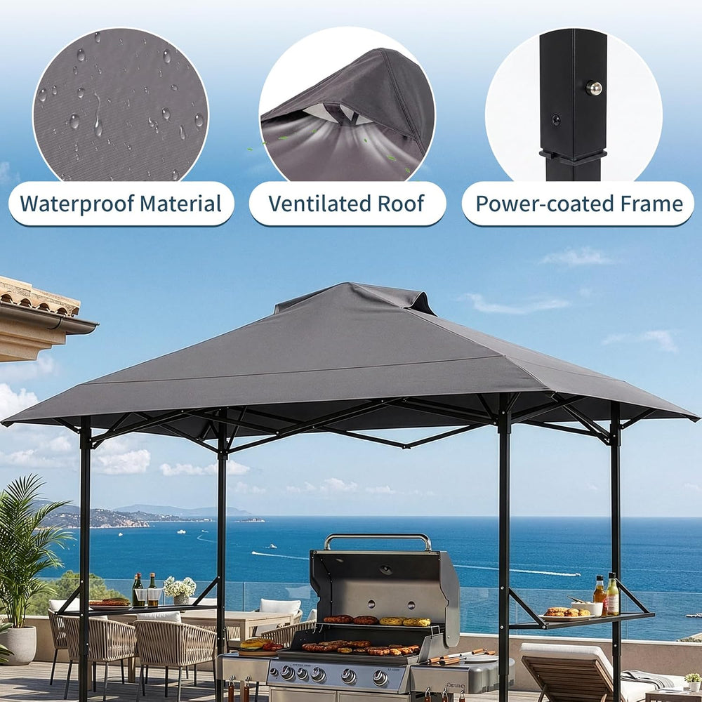VINGLI 8x5 Pop Up Grill Gazebo BBQ Gazebo with 2 Side Shelves, Outdoor Grill ...