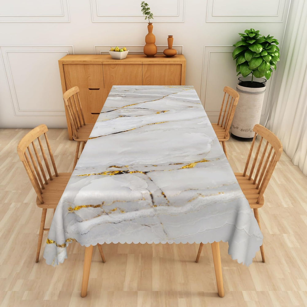 Grey Gold Marble Rectangle Tablecloth, 60x140 Inch Abstract Modern Gold Crack...
