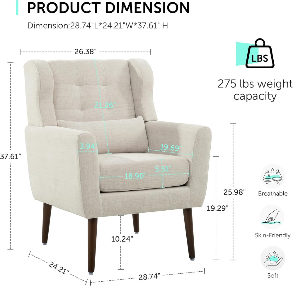 Dolonm Accent Chair for Living Room, Mid-Century Arm Chair with Pillow Backre...