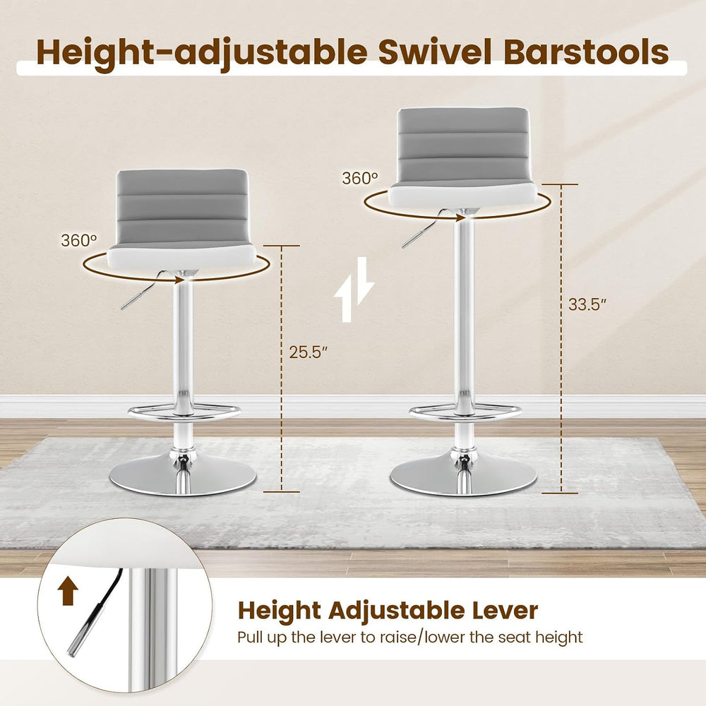 COSTWAY Adjustable Bar Stools Set of 2, Modern Swivel PU Leather Bar Chairs w...