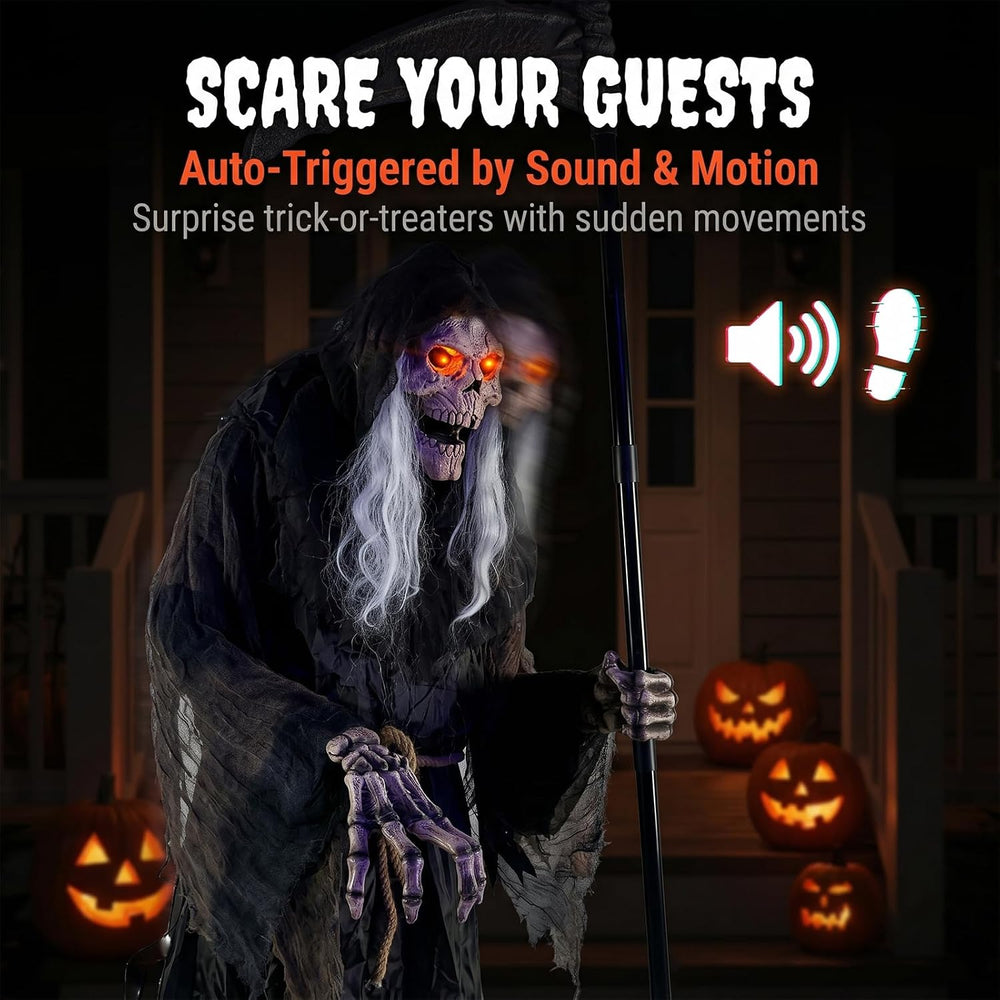 6FT Animated Grim Reaper Halloween Decoration - Sound Activated Halloween Ani...
