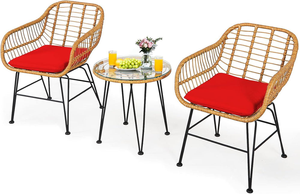 DORTALA 3 Piece Outdoor Bistro Set, Small Patio Furniture Set with with Metal...