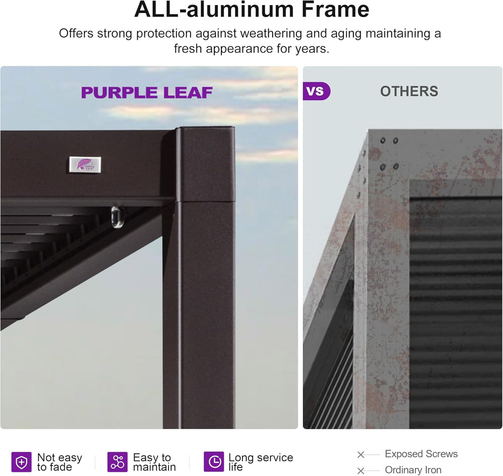 PURPLE LEAF Patio Louvered Pergola 11' x 15' Outdoor Hardtop Gazebo B...