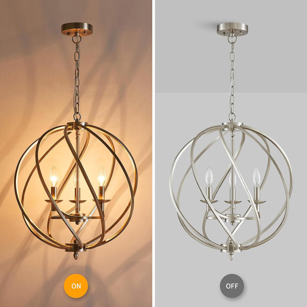 ANJIADENGSHI Modern Globe Chandelier, Brushed Nickel Pendant Lighting for Kit...