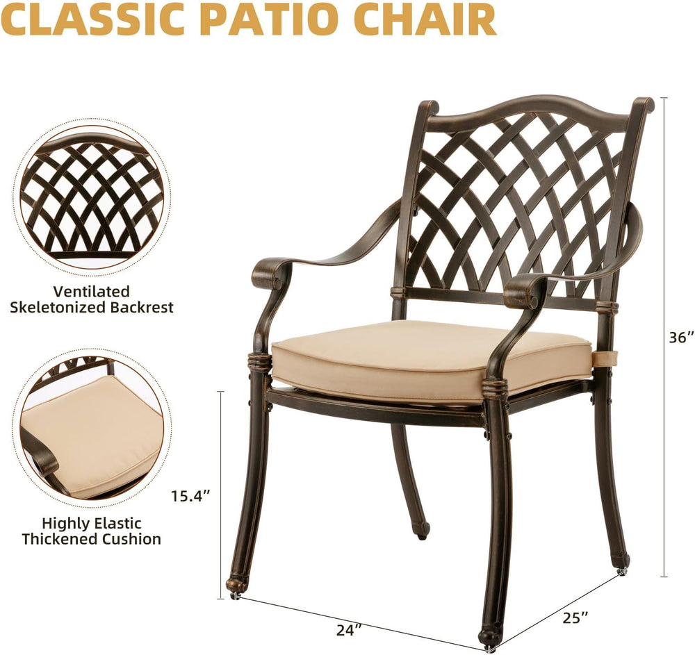 7-Piece Cast Aluminum Outdoor Table and Chairs, Antique Bronze Patio Dining S...