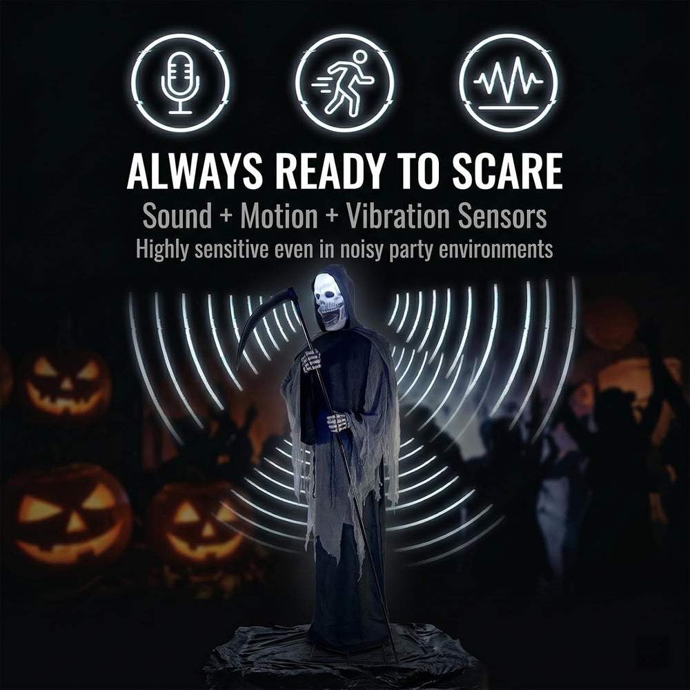 9FT Animated Grim Reaper Halloween Decoration - Sound Activated Halloween Ani...