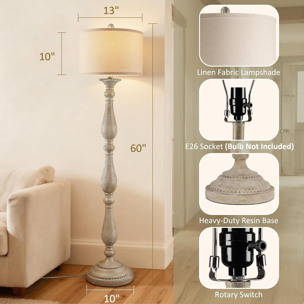 PARTPHONER Vintage Floor Lamp for Living Room, Rustic Farmhouse Standing Lamp...