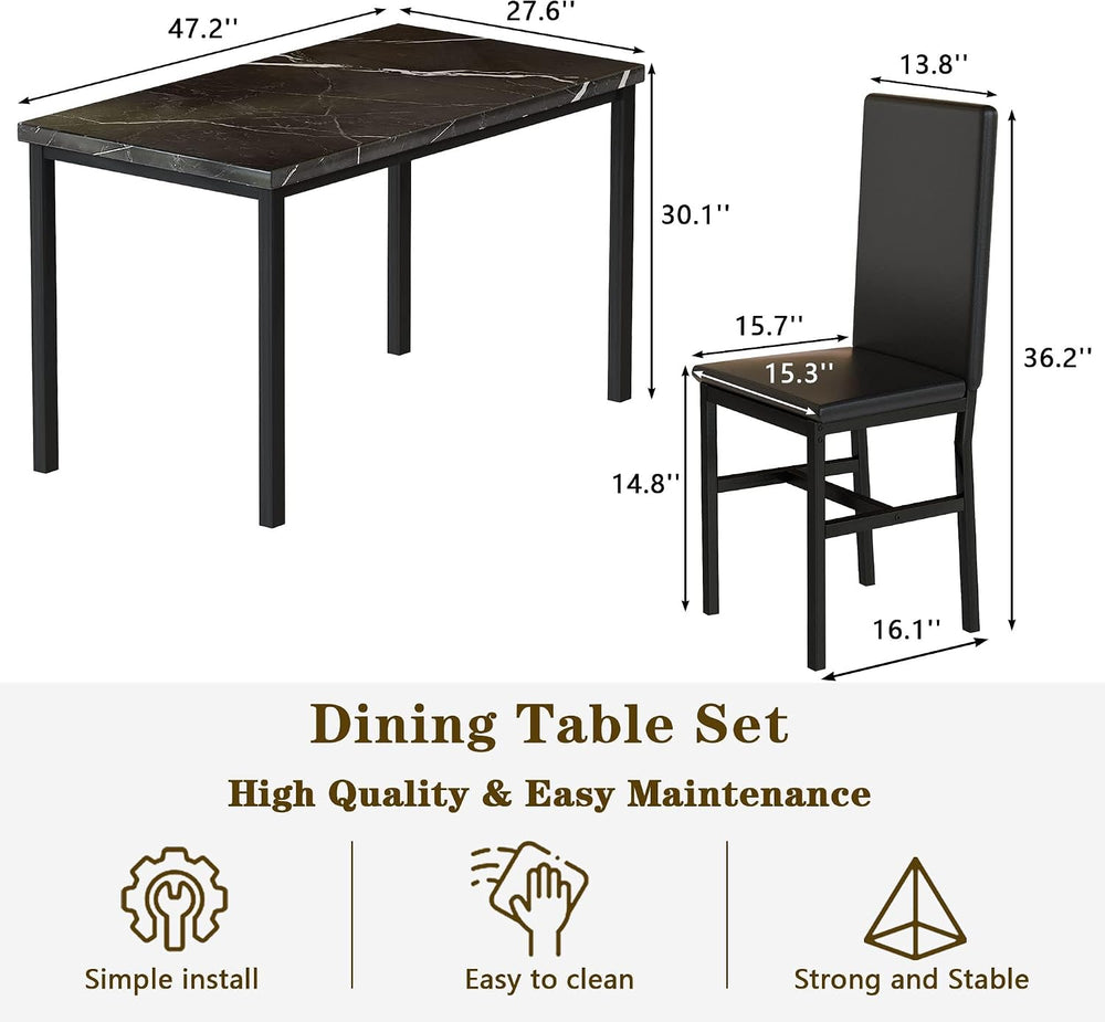 Hooseng Dining Table Set for 4, Modern Faux Marble Kitchen Table with 4 PU Le...